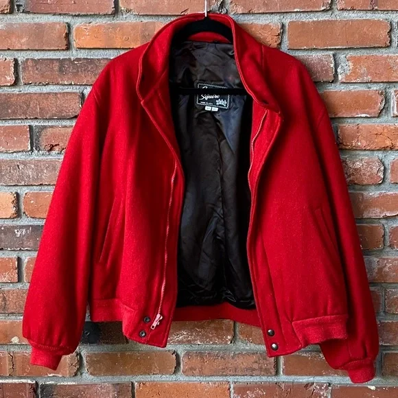 Vintage English Squire Red Wool Bomber Jacket Size 40 - Picture 3 of 8
